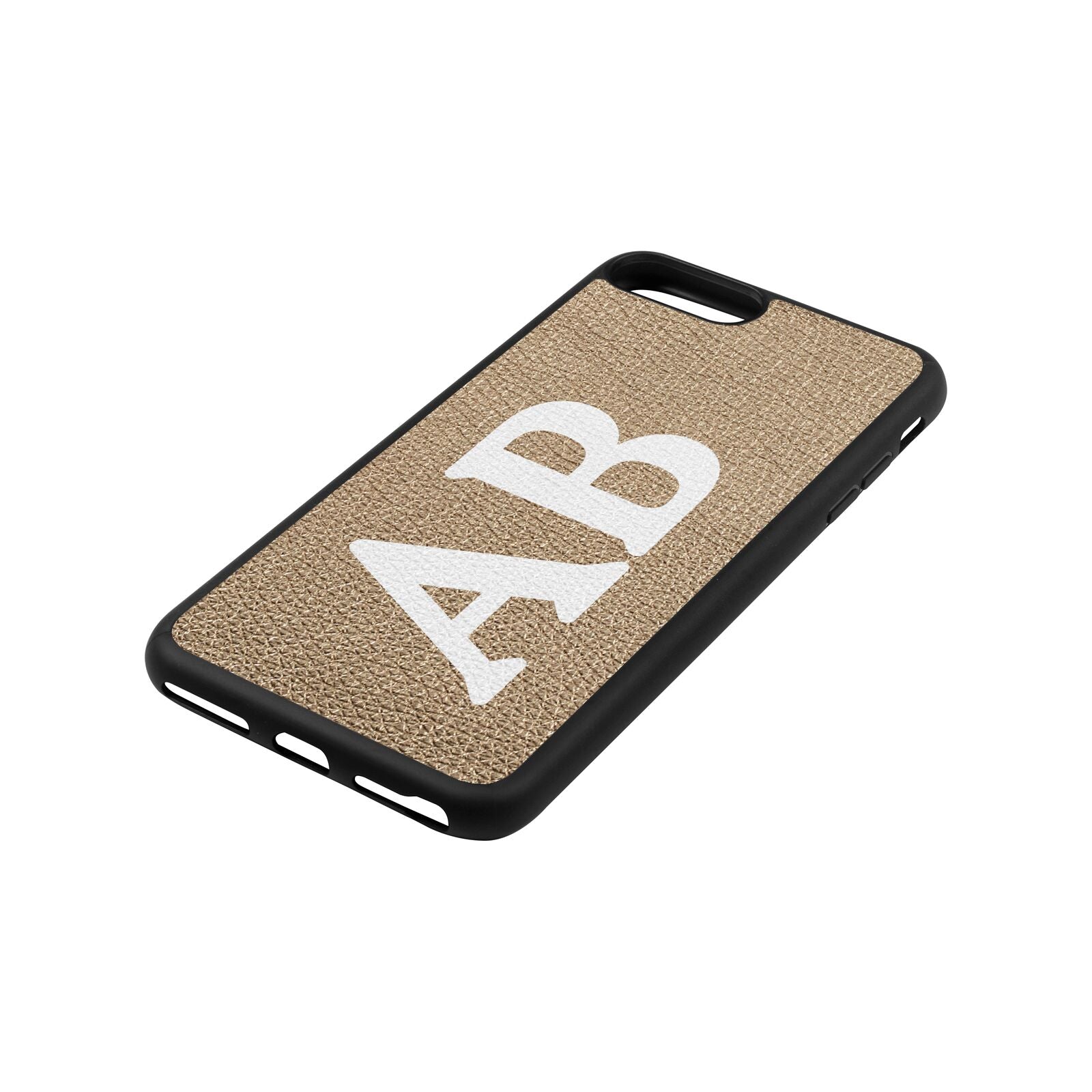 Serif Initials Gold Pebble Leather iPhone 8 Plus Case Side Angle