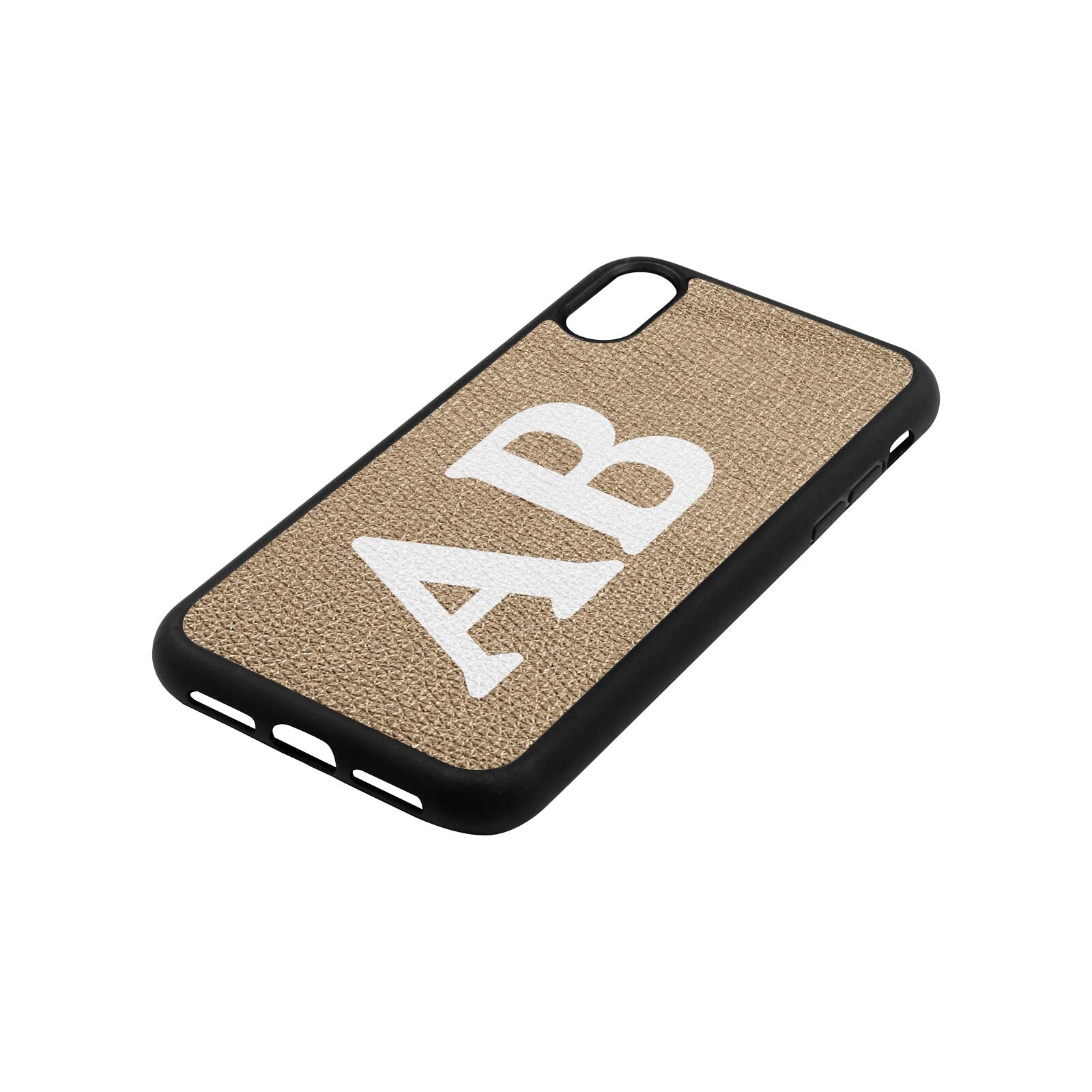 Serif Initials Gold Pebble Leather iPhone Xr Case Side Angle