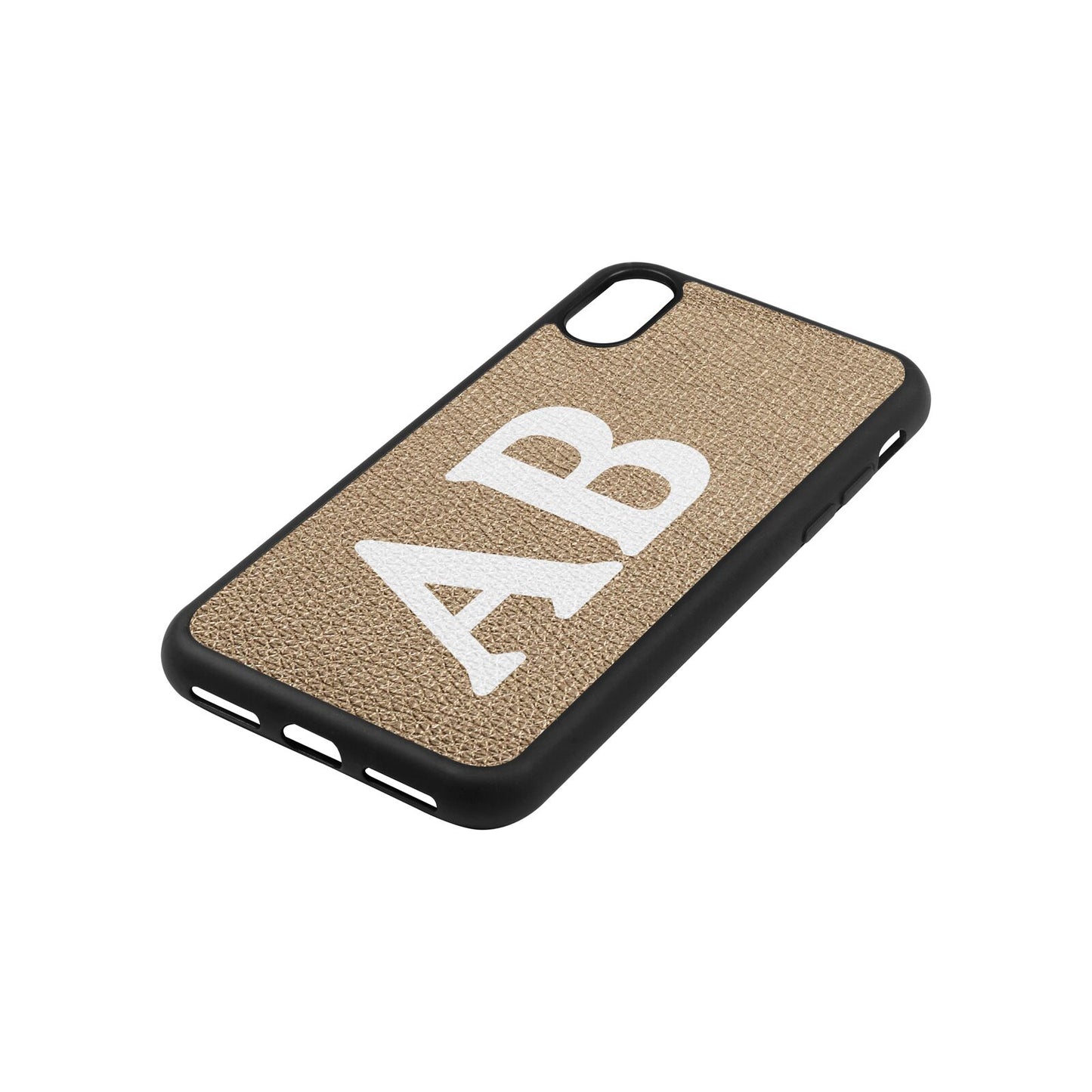 Serif Initials Gold Pebble Leather iPhone Xs Case Side Angle