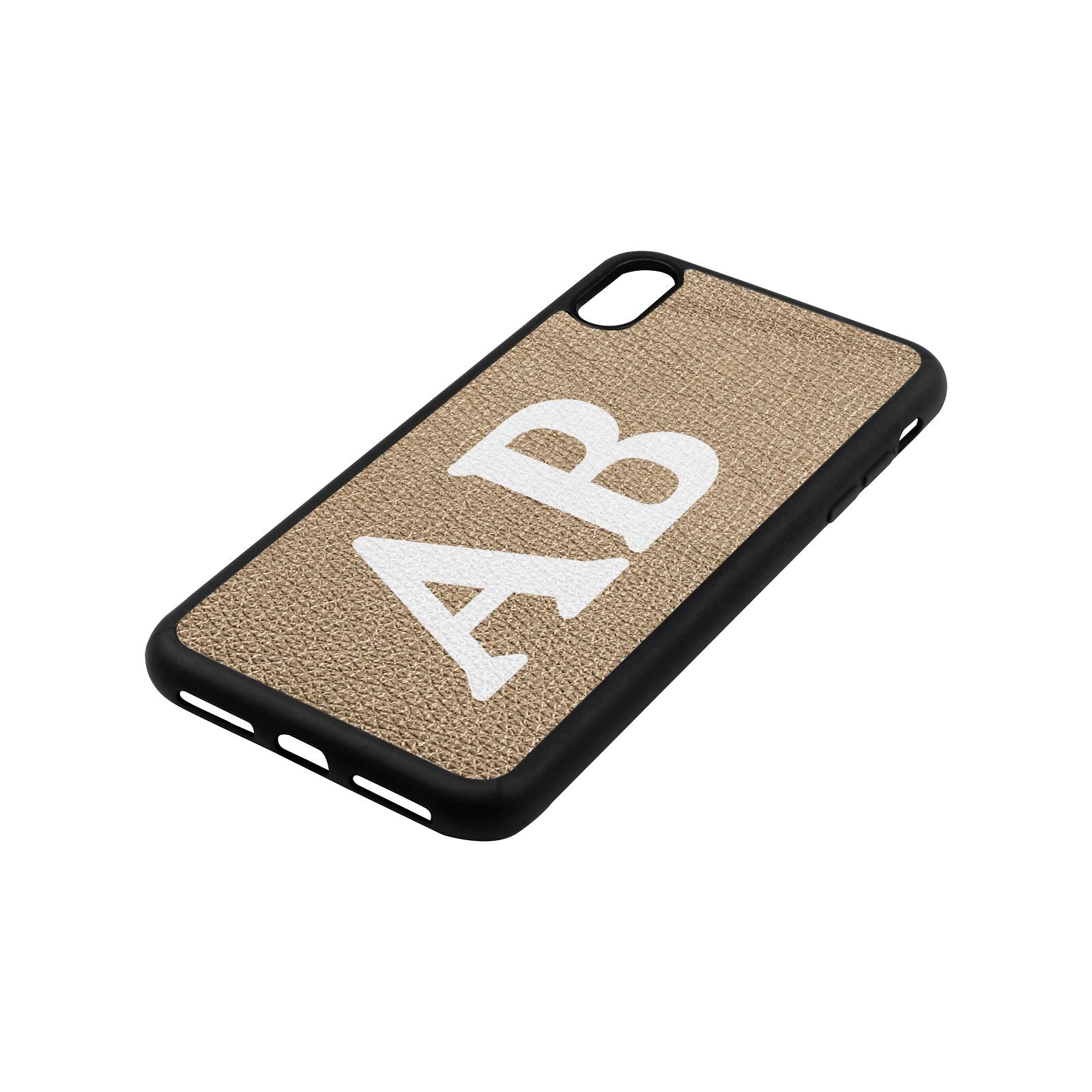 Serif Initials Gold Pebble Leather iPhone Xs Max Case Side Angle