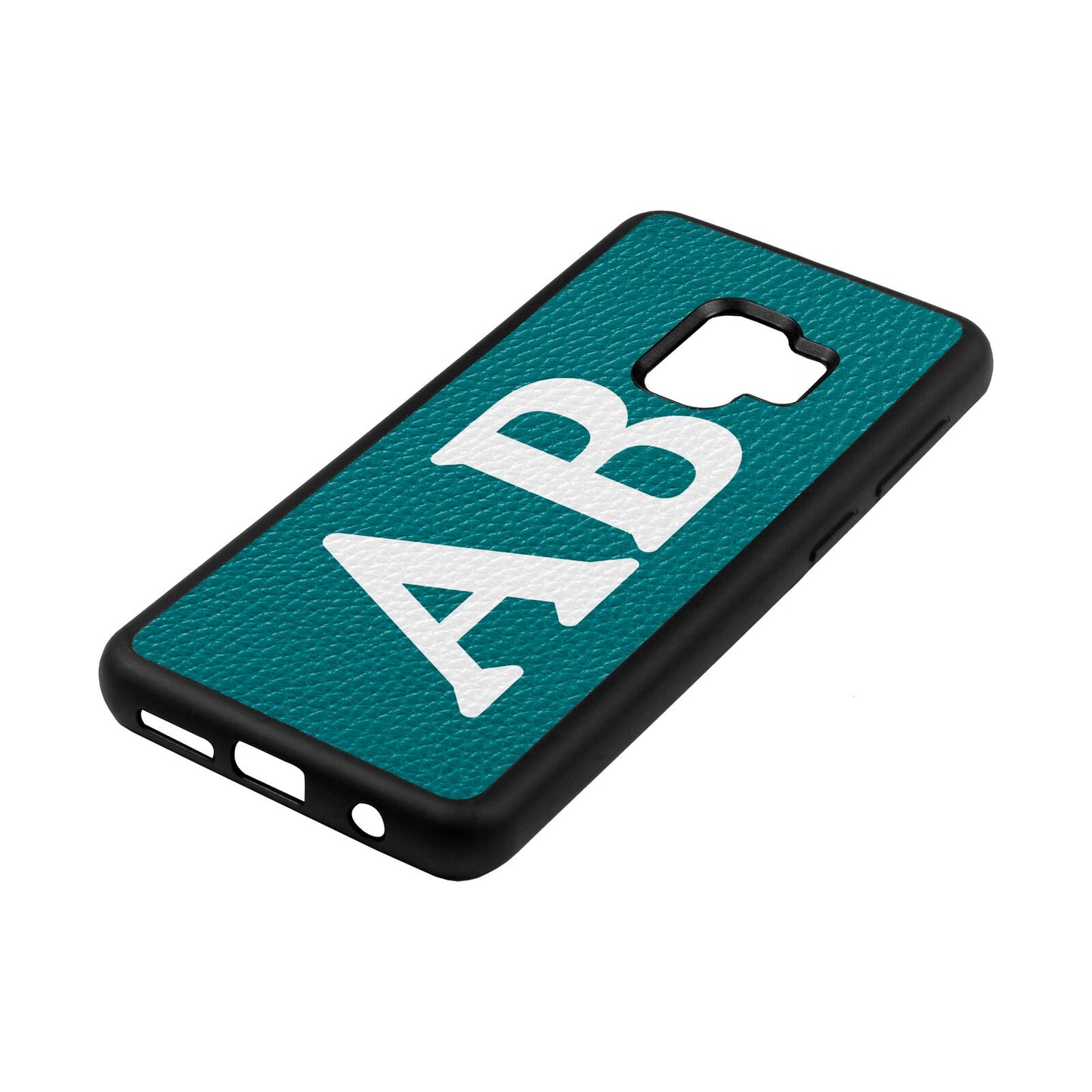 Serif Initials Green Pebble Leather Samsung S9 Case Side Angle