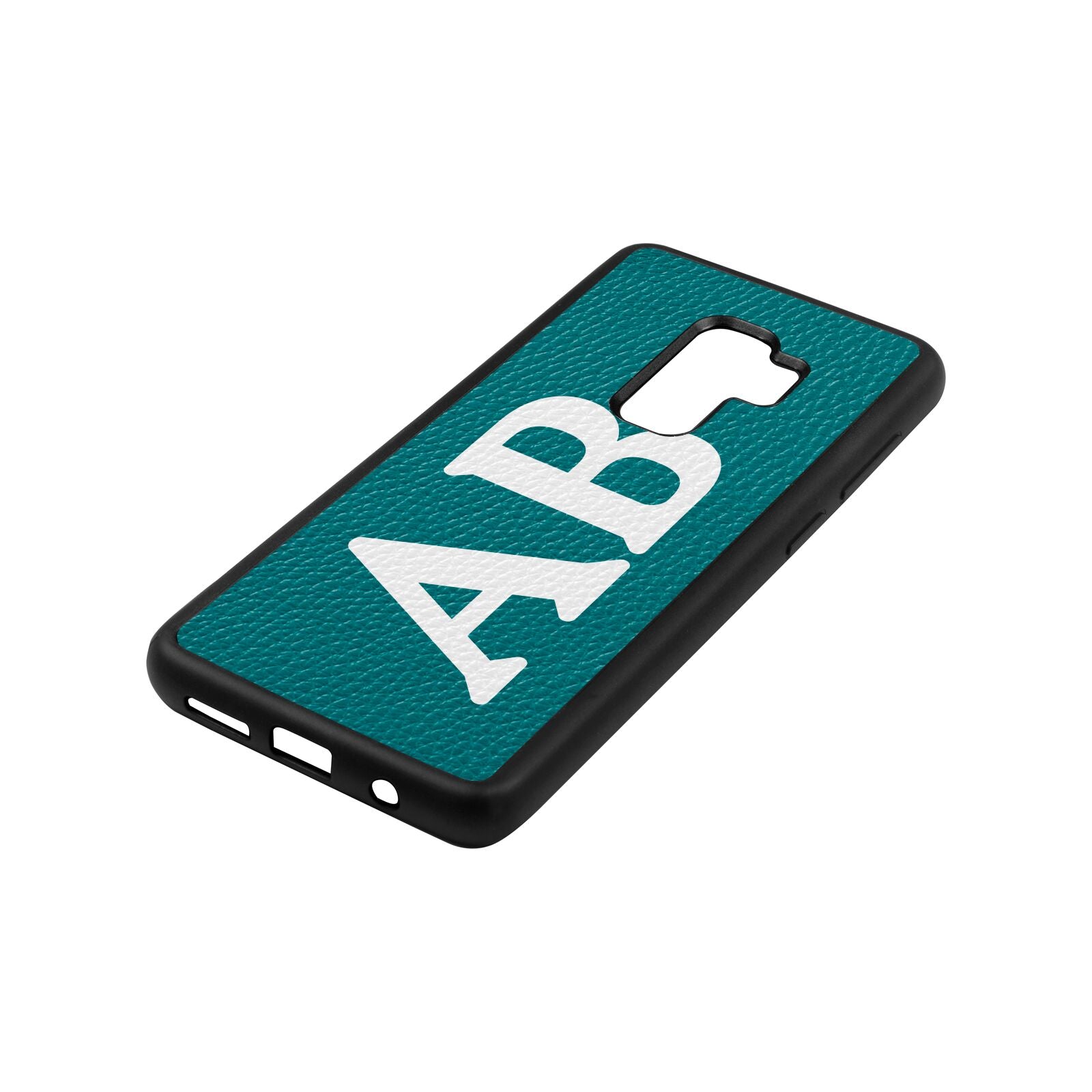 Serif Initials Green Pebble Leather Samsung S9 Plus Case Side Angle