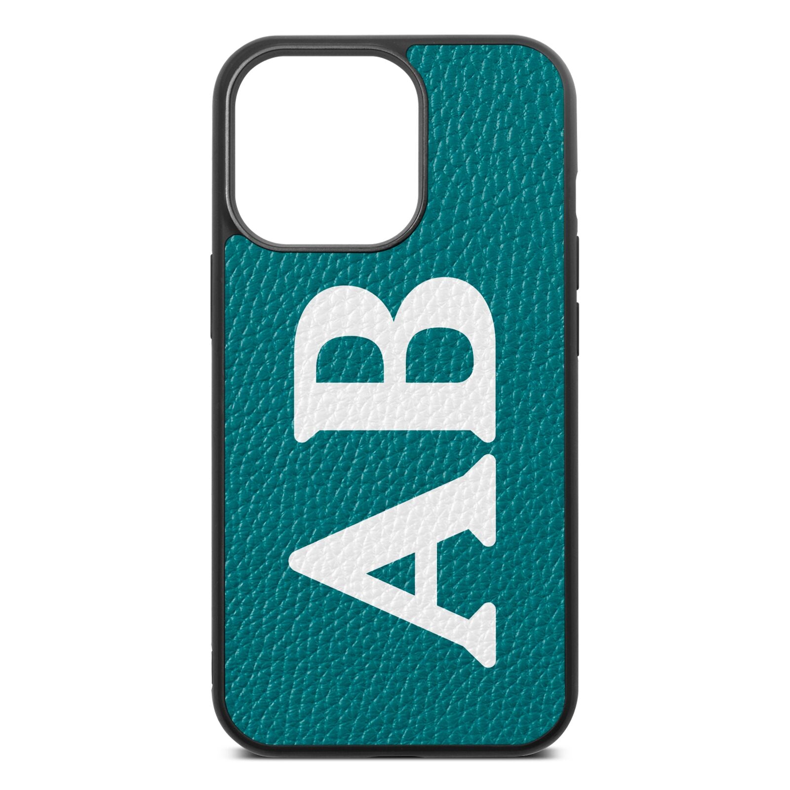 Serif Initials Green Pebble Leather iPhone 13 Pro Case