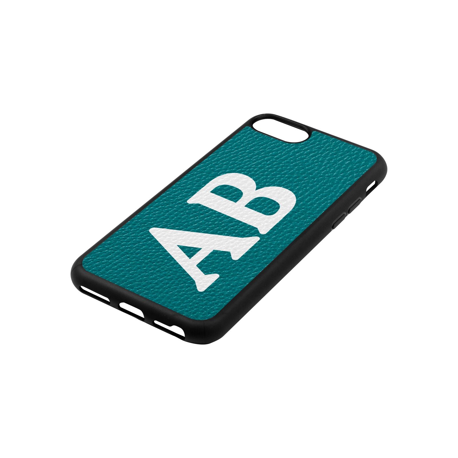 Serif Initials Green Pebble Leather iPhone 8 Case Side Angle