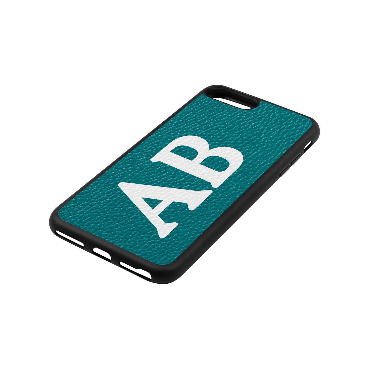 Serif Initials Green Pebble Leather iPhone 8 Plus Case Side Angle