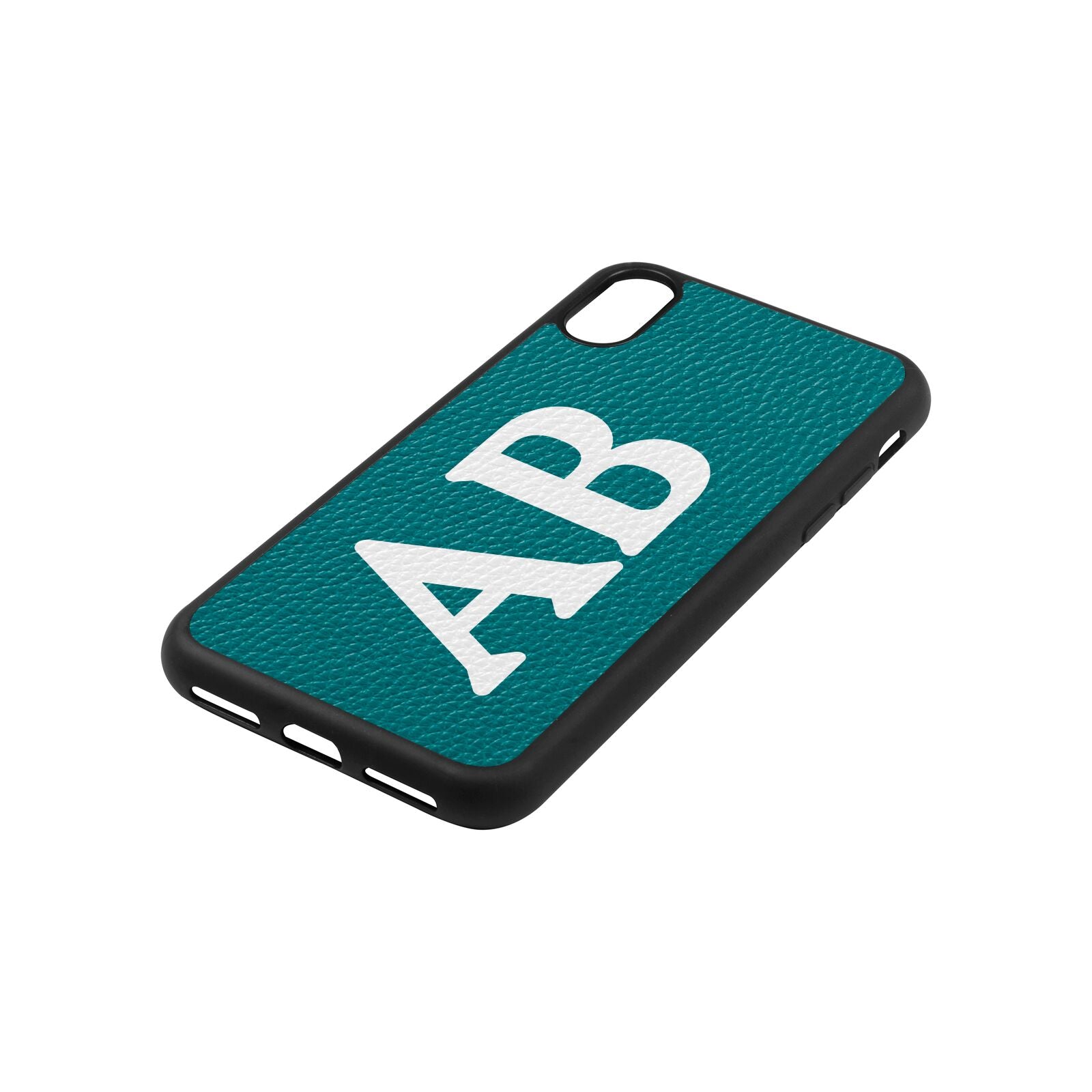 Serif Initials Green Pebble Leather iPhone Xs Case Side Angle