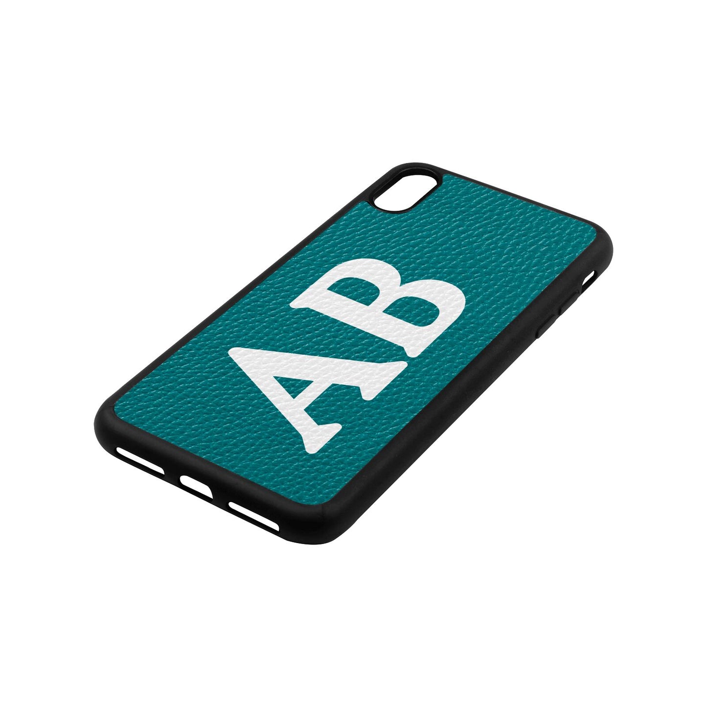 Serif Initials Green Pebble Leather iPhone Xs Max Case Side Angle