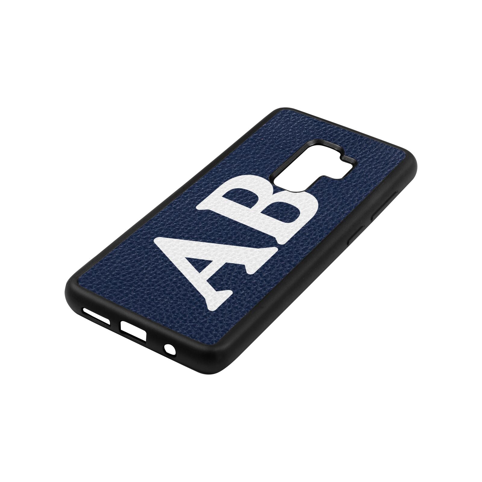 Serif Initials Navy Blue Pebble Leather Samsung S9 Plus Case Side Angle