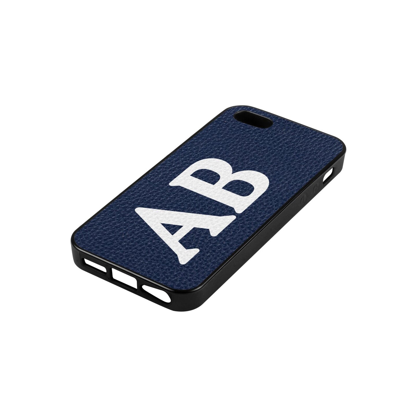 Serif Initials Navy Blue Pebble Leather iPhone 5 Case Side Angle