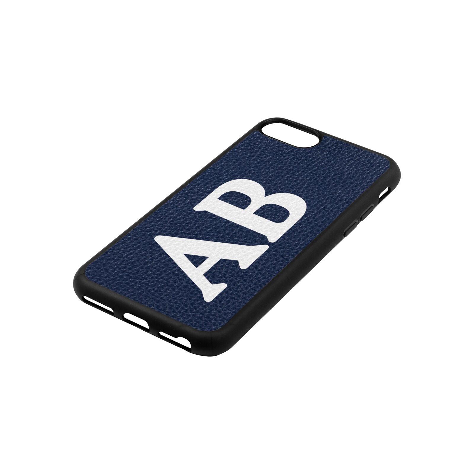 Serif Initials Navy Blue Pebble Leather iPhone 8 Case Side Angle