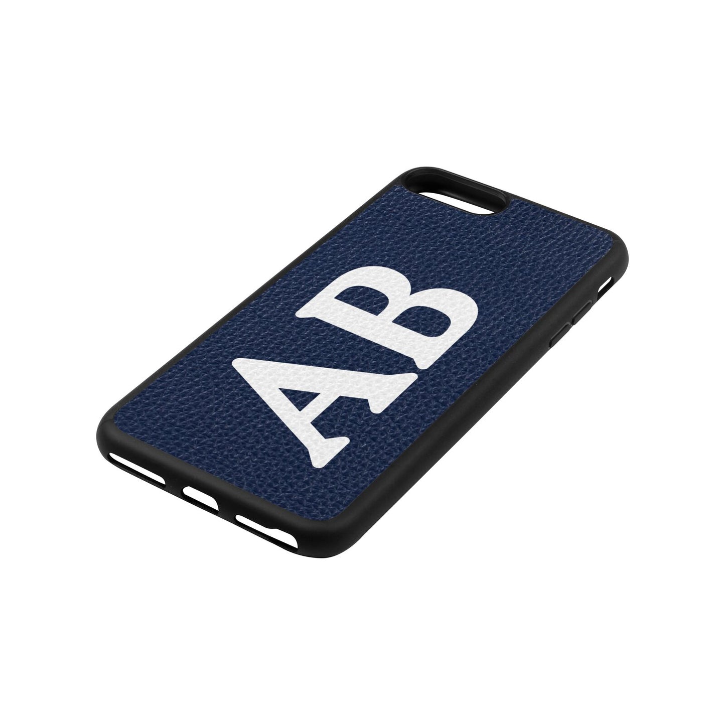 Serif Initials Navy Blue Pebble Leather iPhone 8 Plus Case Side Angle