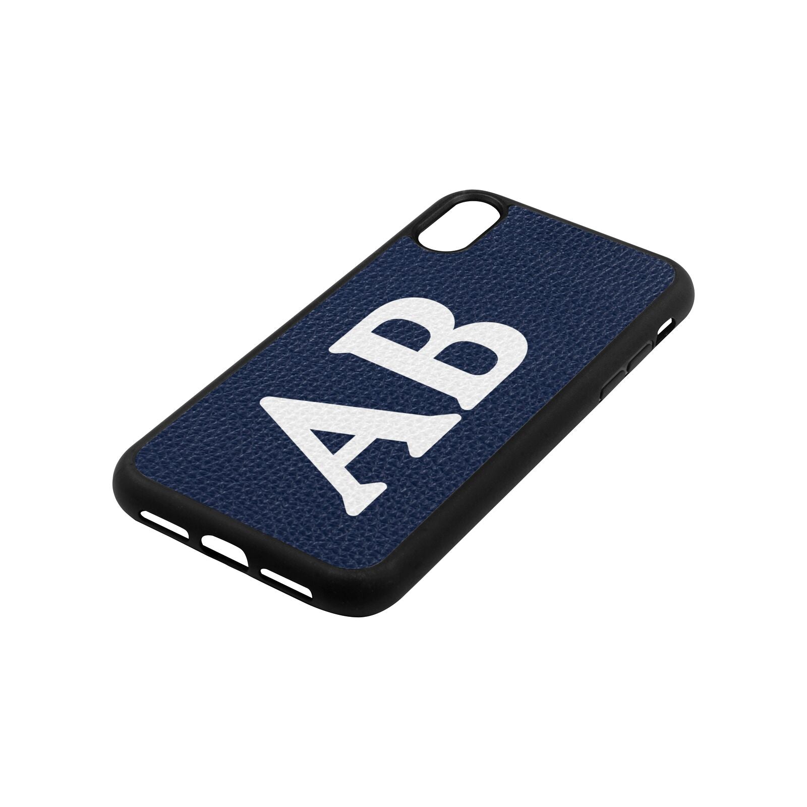 Serif Initials Navy Blue Pebble Leather iPhone Xr Case Side Angle