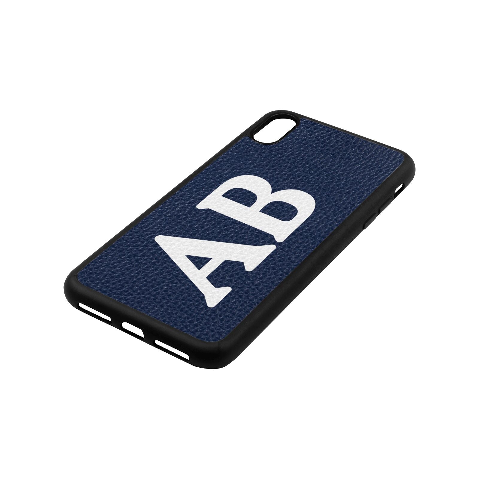 Serif Initials Navy Blue Pebble Leather iPhone Xs Max Case Side Image