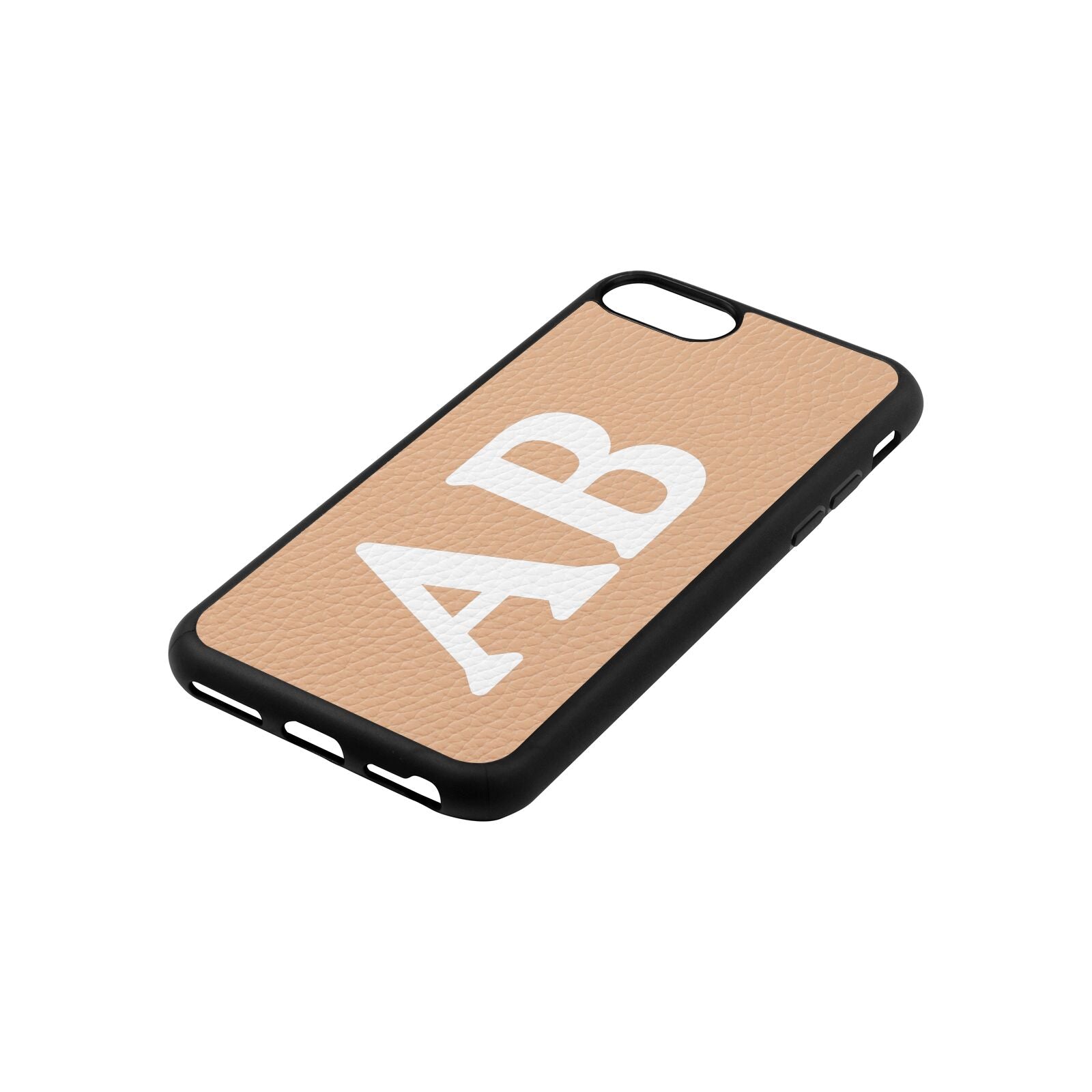 Serif Initials Nude Pebble Leather iPhone 8 Case Side Angle