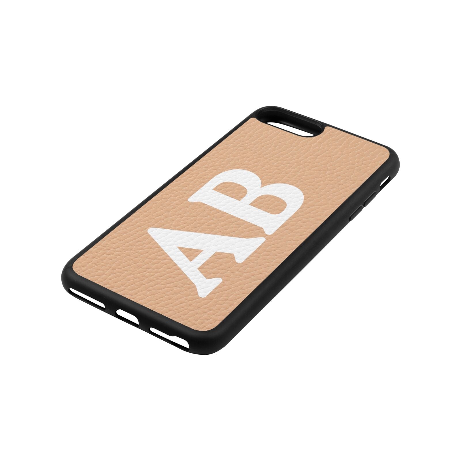 Serif Initials Nude Pebble Leather iPhone 8 Plus Case Side Angle