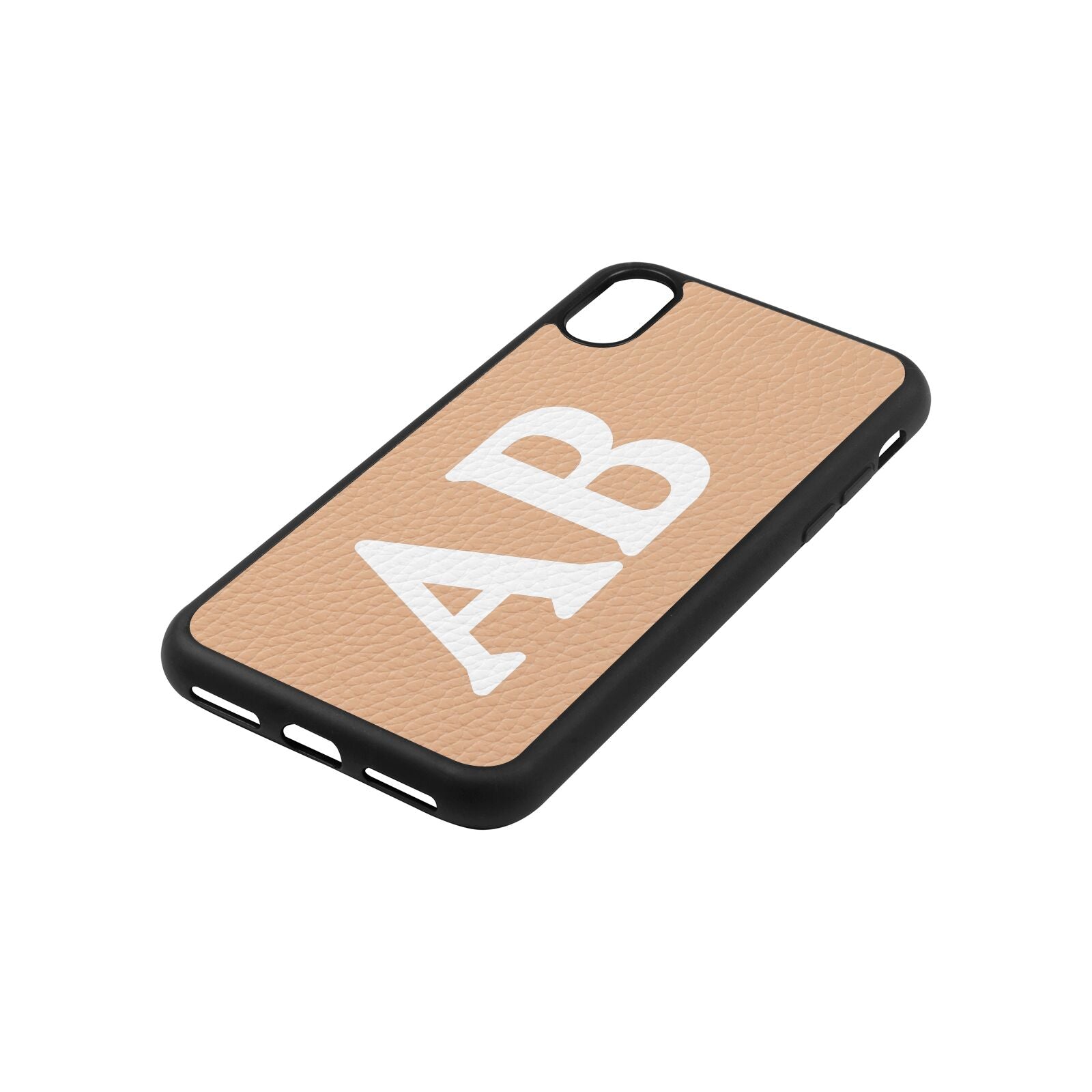 Serif Initials Nude Pebble Leather iPhone Xs Case Side Angle