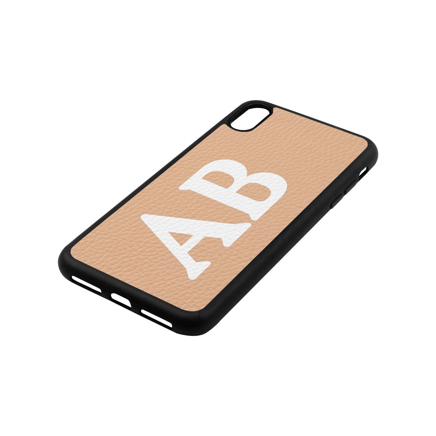 Serif Initials Nude Pebble Leather iPhone Xs Max Case Side Angle