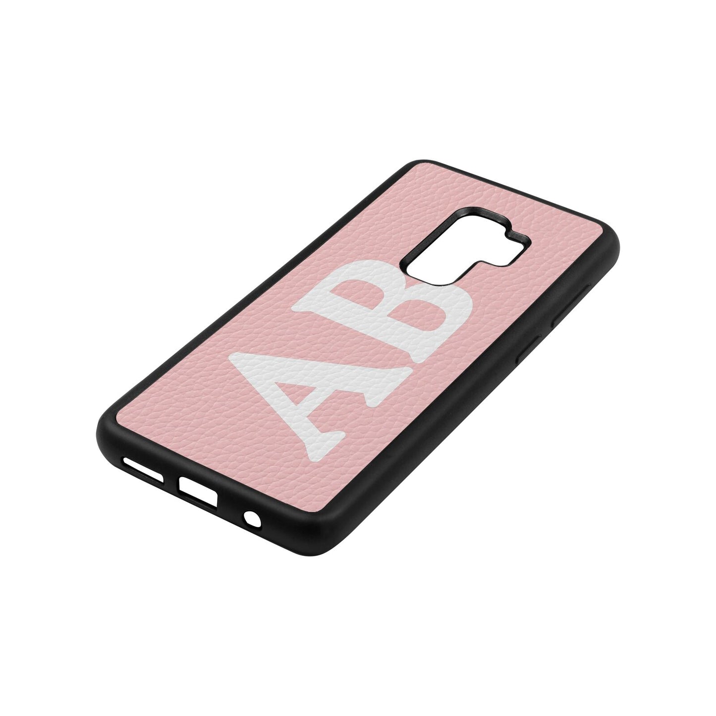 Serif Initials Pink Pebble Leather Samsung S9 Plus Case Side Angle