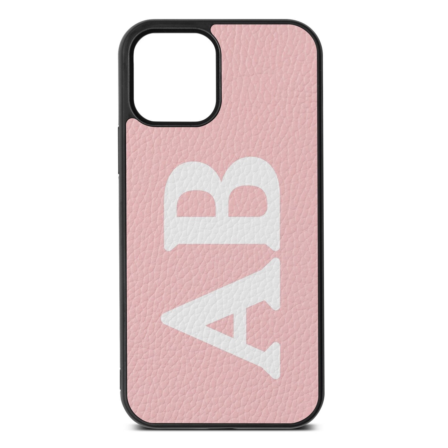 Serif Initials Pink Pebble Leather iPhone 12 Case