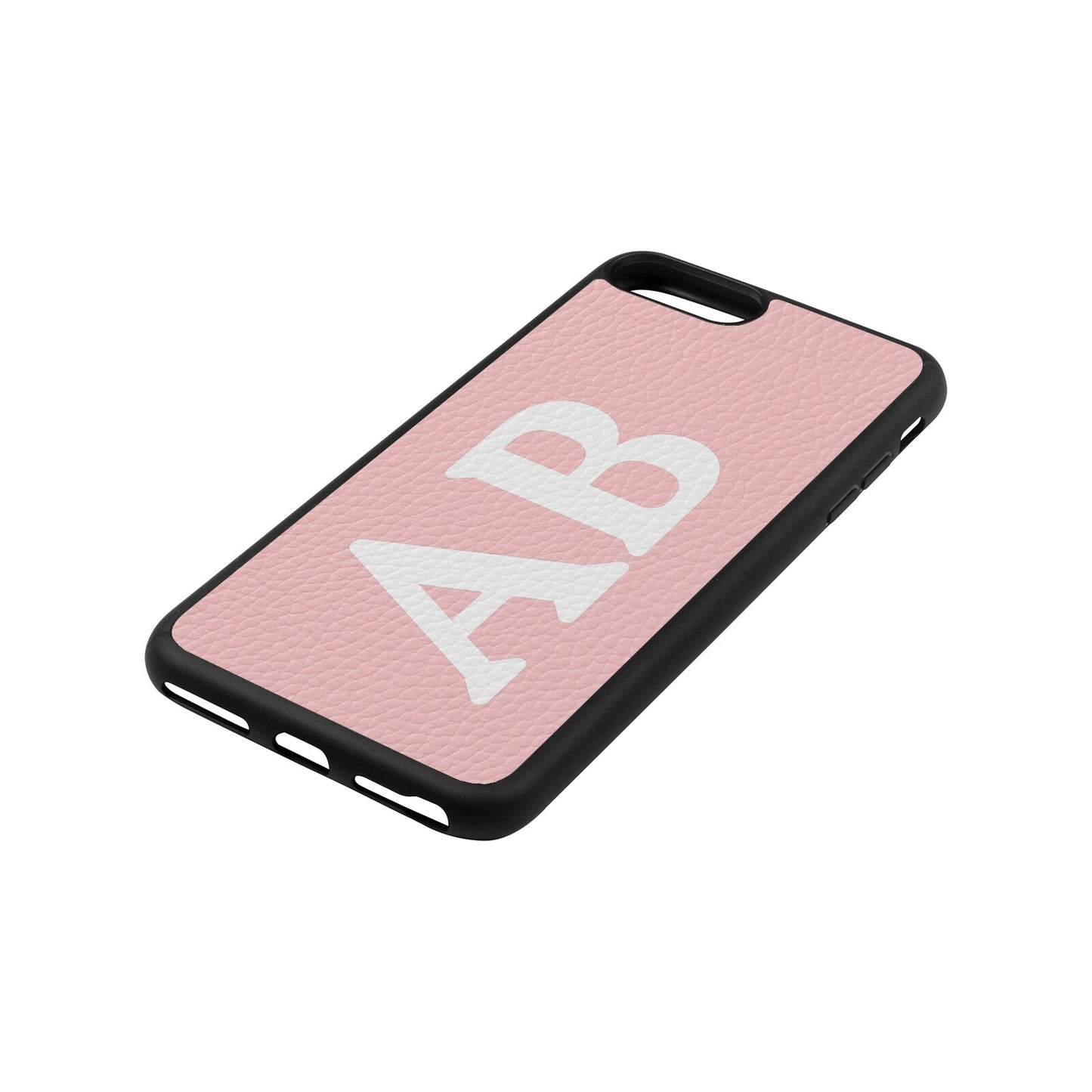 Serif Initials Pink Pebble Leather iPhone 8 Plus Case Side Angle