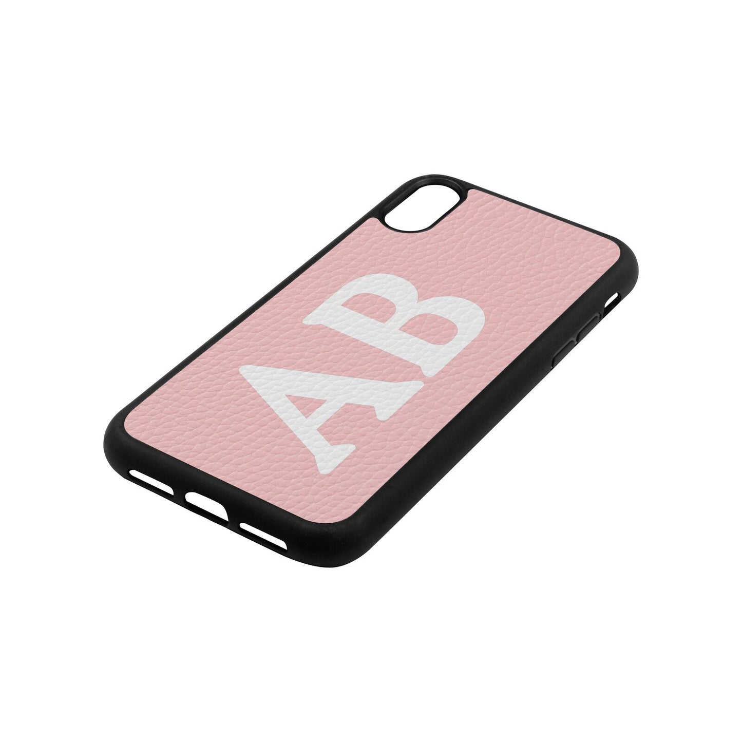 Serif Initials Pink Pebble Leather iPhone Xr Case Side Angle