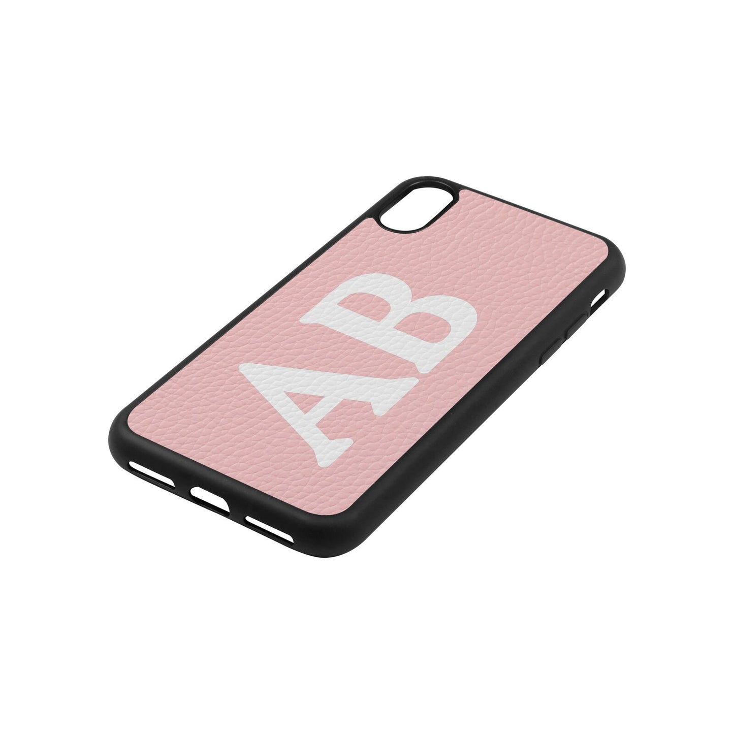 Serif Initials Pink Pebble Leather iPhone Xs Case Side Angle