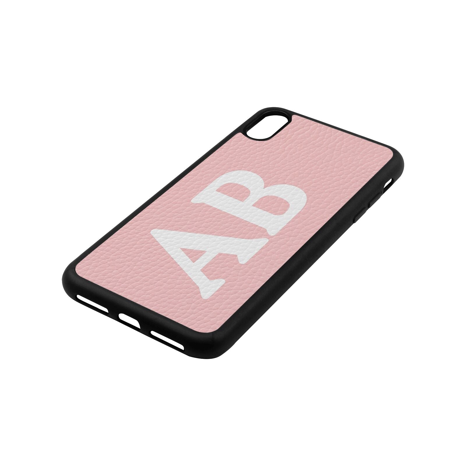 Serif Initials Pink Pebble Leather iPhone Xs Max Case Side Angle