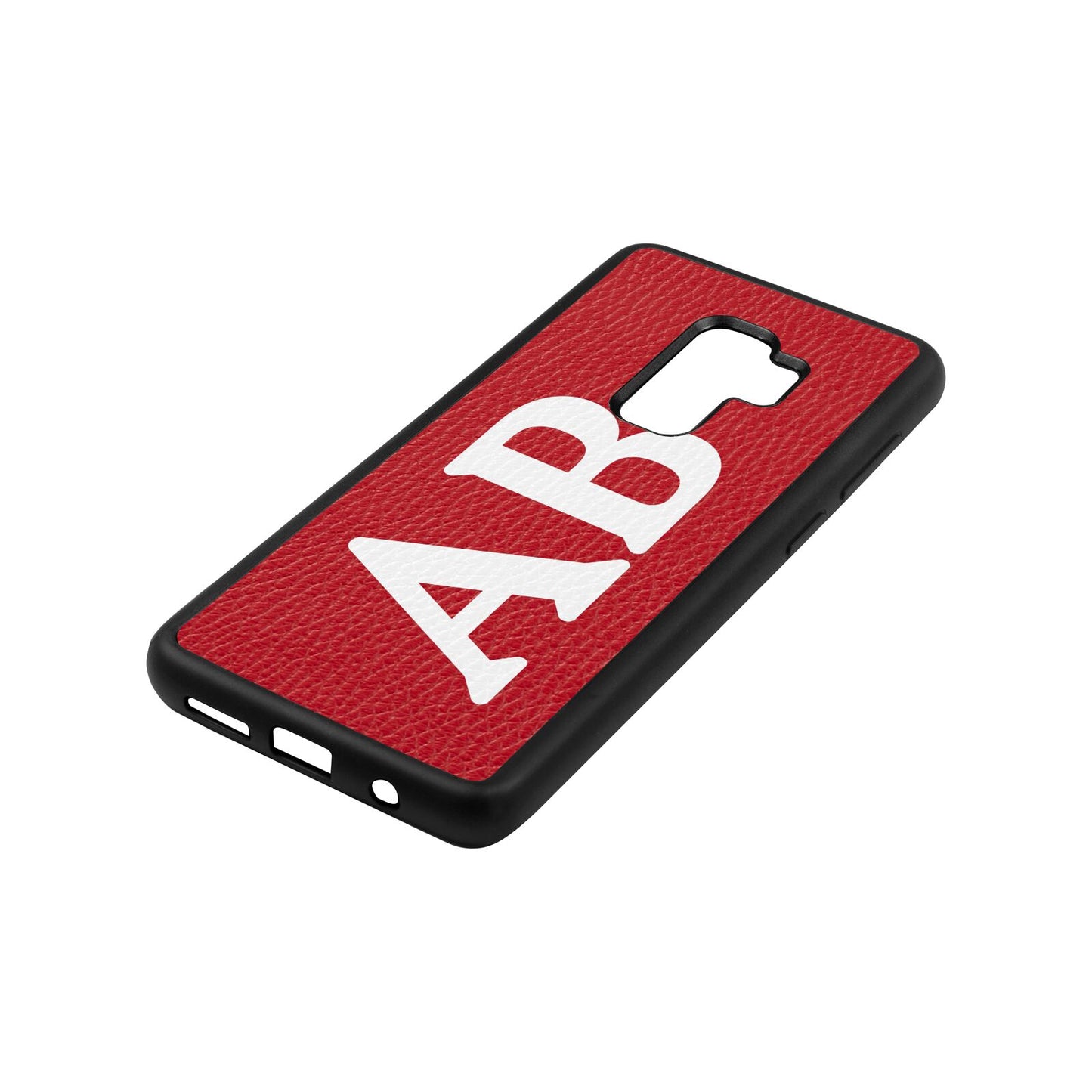 Serif Initials Red Pebble Leather Samsung S9 Plus Case Side Angle