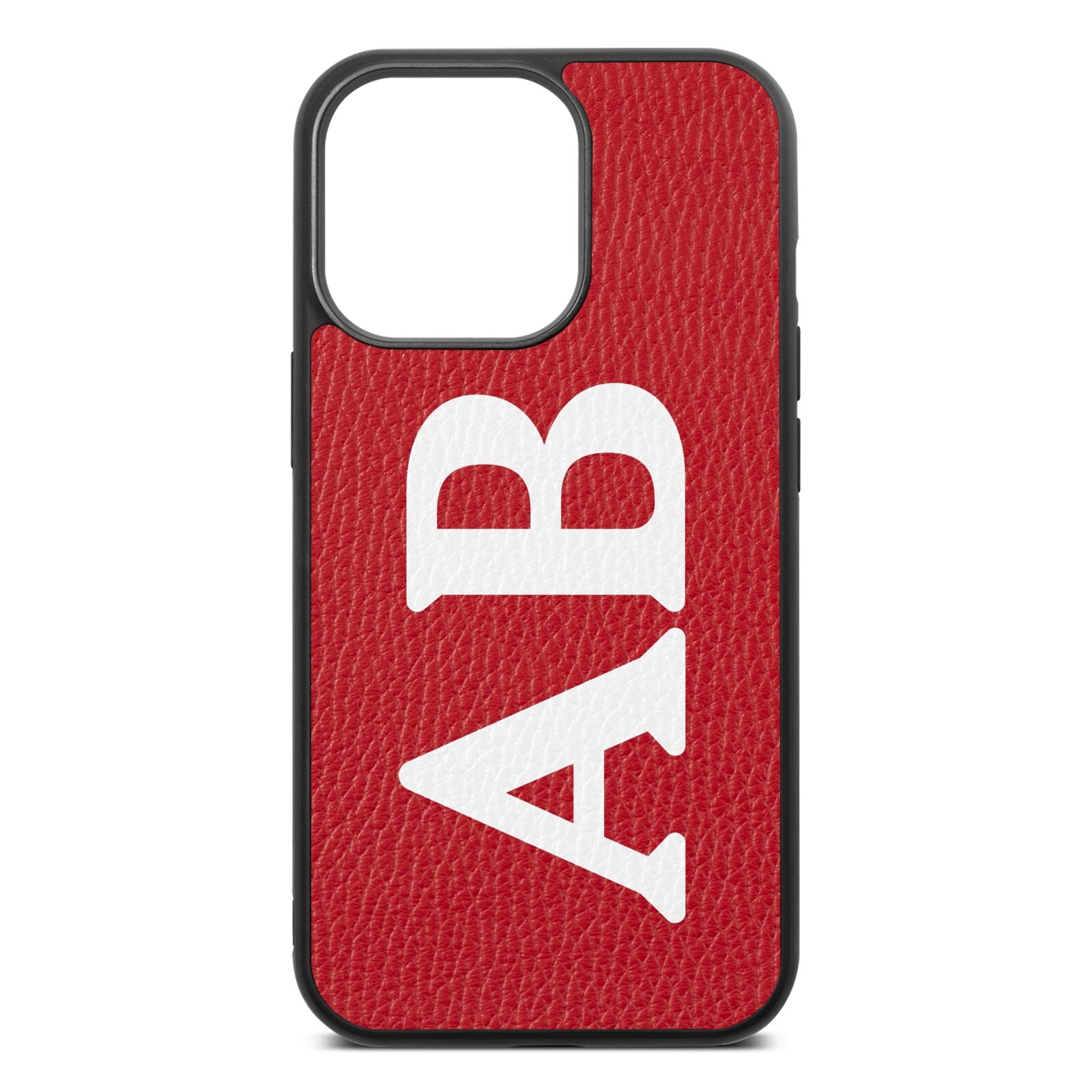 Serif Initials Red Pebble Leather iPhone 13 Pro Case