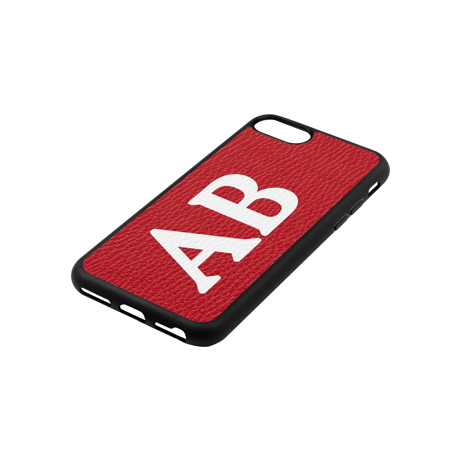 Serif Initials Red Pebble Leather iPhone 8 Case Side Angle