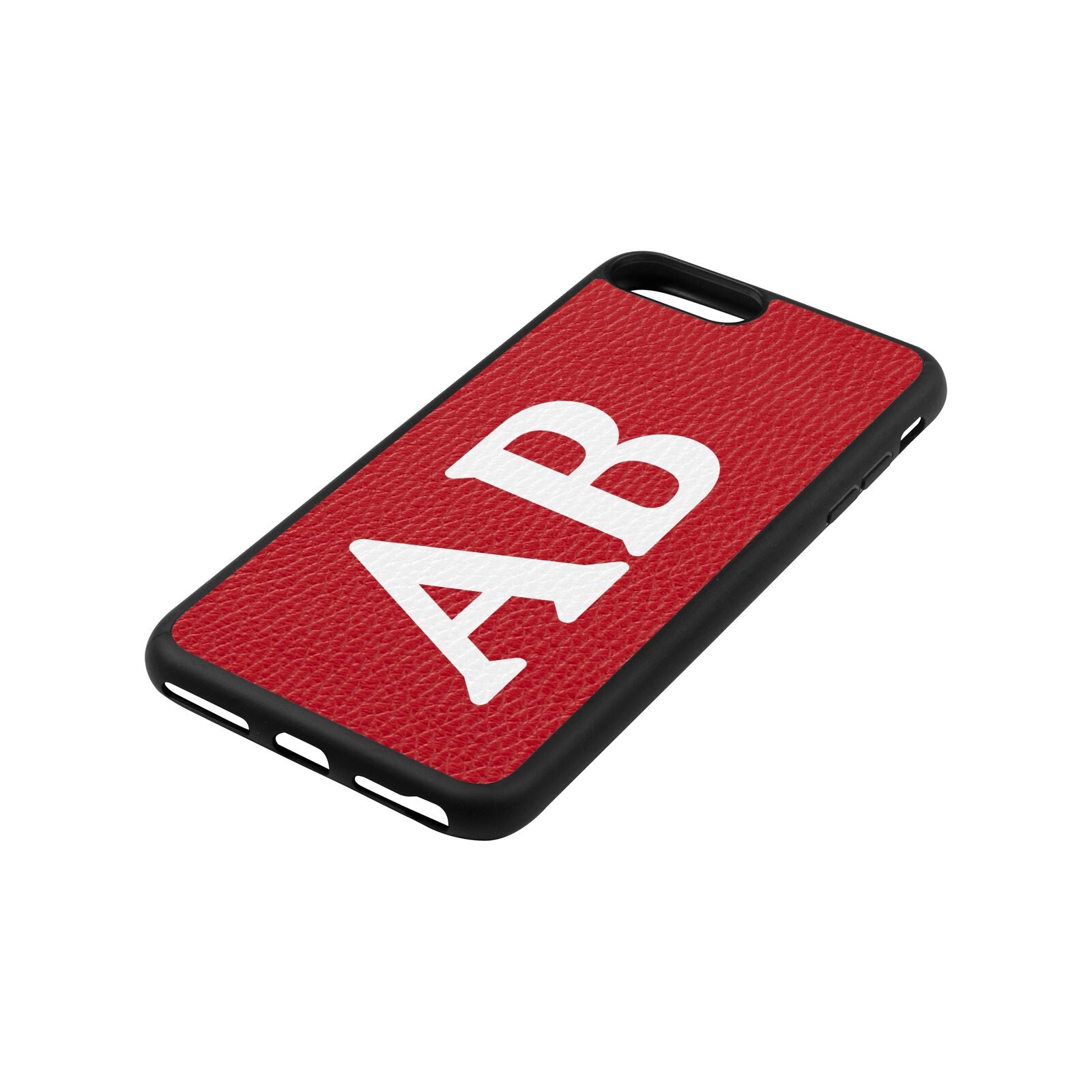 Serif Initials Red Pebble Leather iPhone 8 Plus Case Side Angle