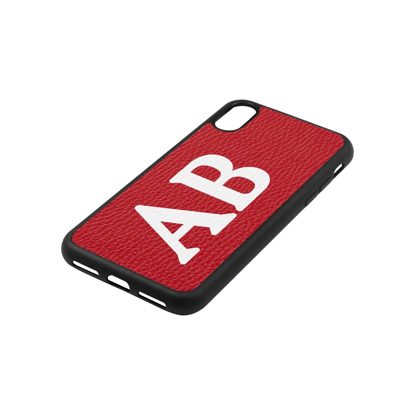 Serif Initials Red Pebble Leather iPhone Xs Case Side Angle