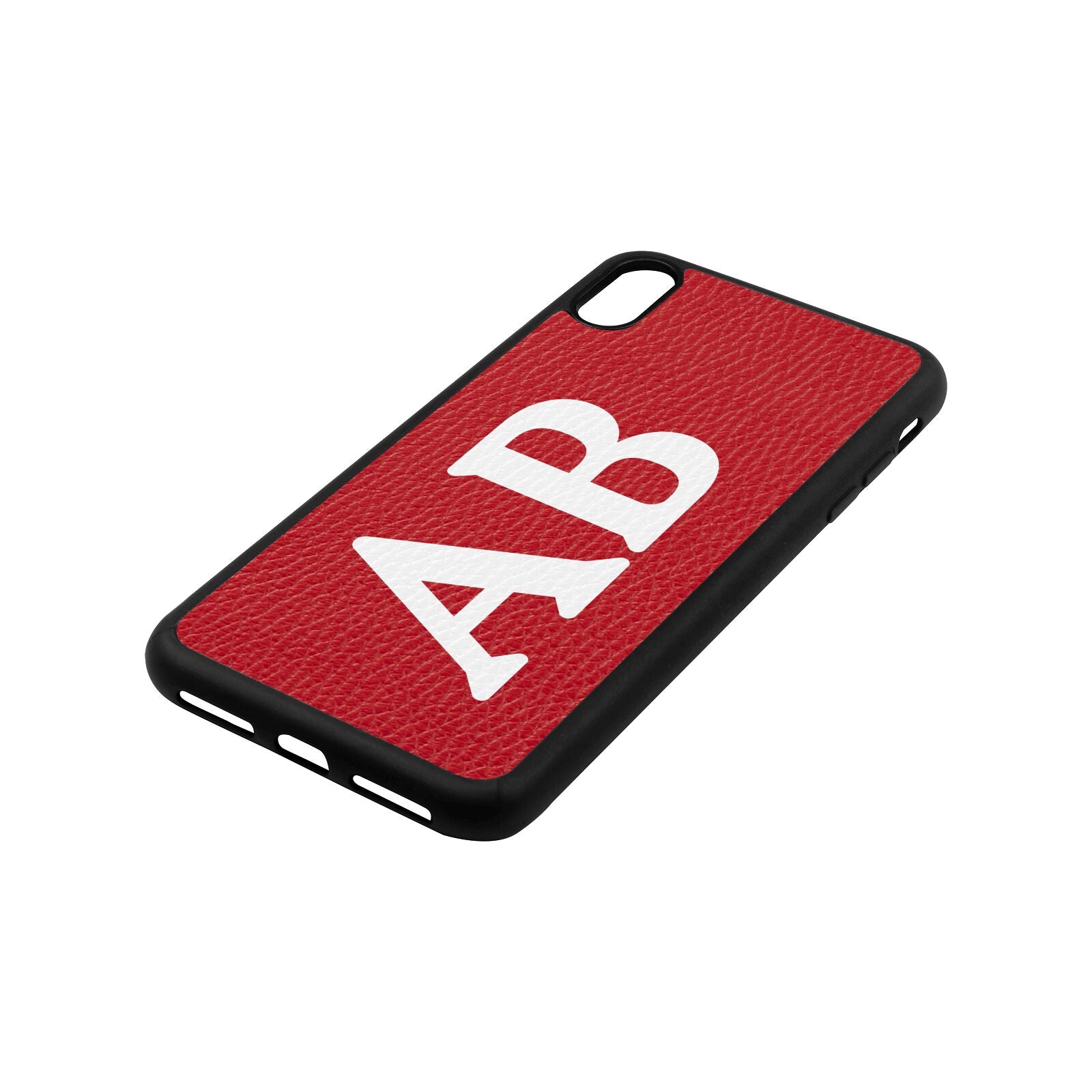 Serif Initials Red Pebble Leather iPhone Xs Max Case Side Angle