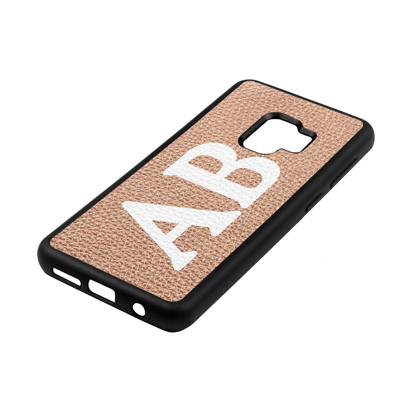 Serif Initials Rose Gold Pebble Leather Samsung S9 Case Side Angle