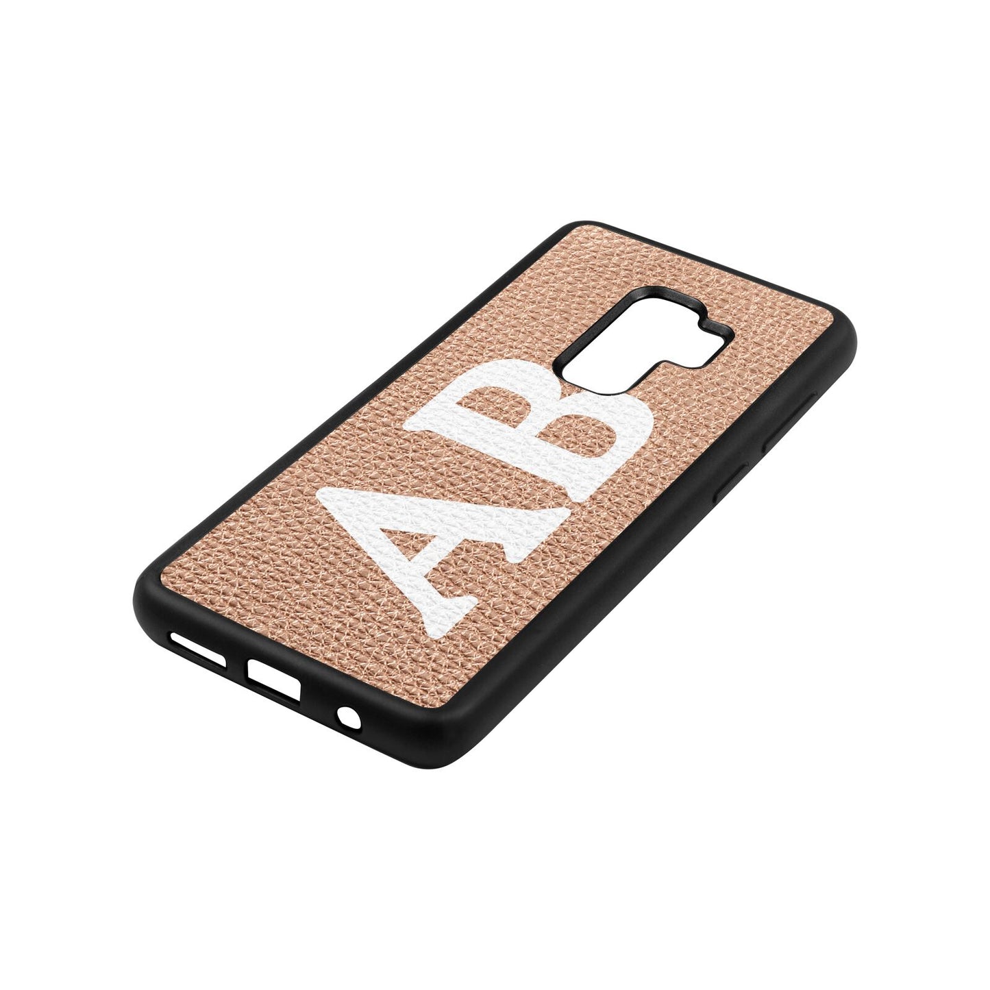 Serif Initials Rose Gold Pebble Leather Samsung S9 Plus Case Side Angle