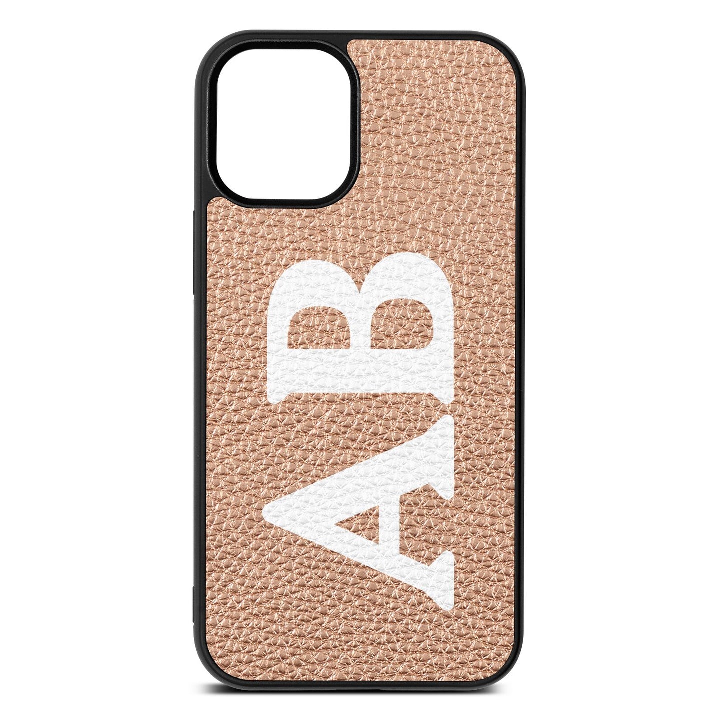 Serif Initials Rose Gold Pebble Leather iPhone 12 Mini Case