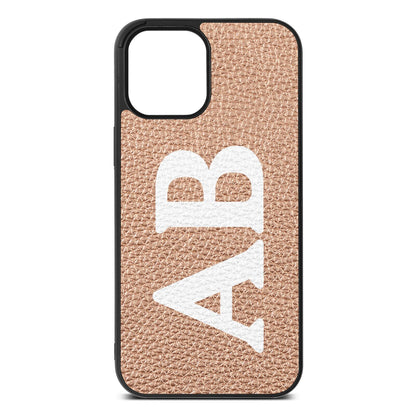 Serif Initials Rose Gold Pebble Leather iPhone 12 Pro Max Case