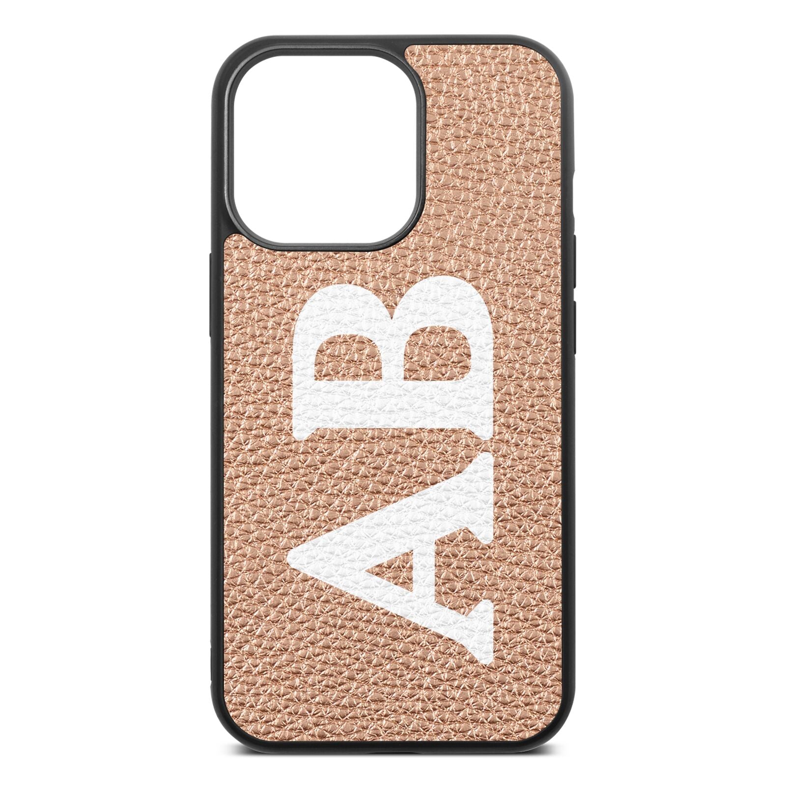 Serif Initials Rose Gold Pebble Leather iPhone 13 Pro Case