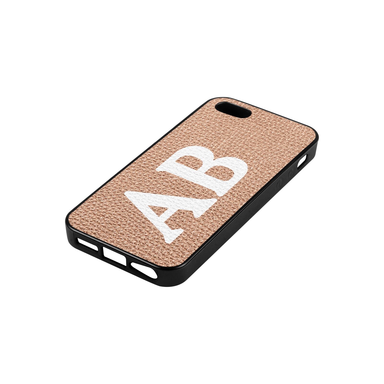 Serif Initials Rose Gold Pebble Leather iPhone 5 Case Side Angle