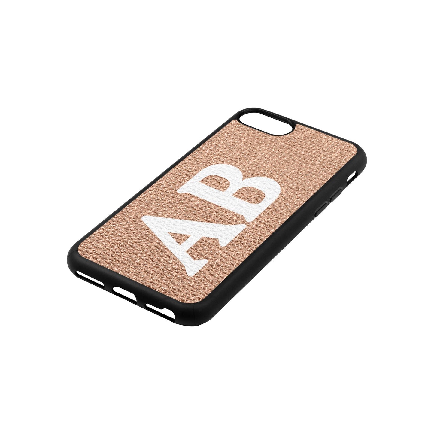 Serif Initials Rose Gold Pebble Leather iPhone 8 Case Side Angle