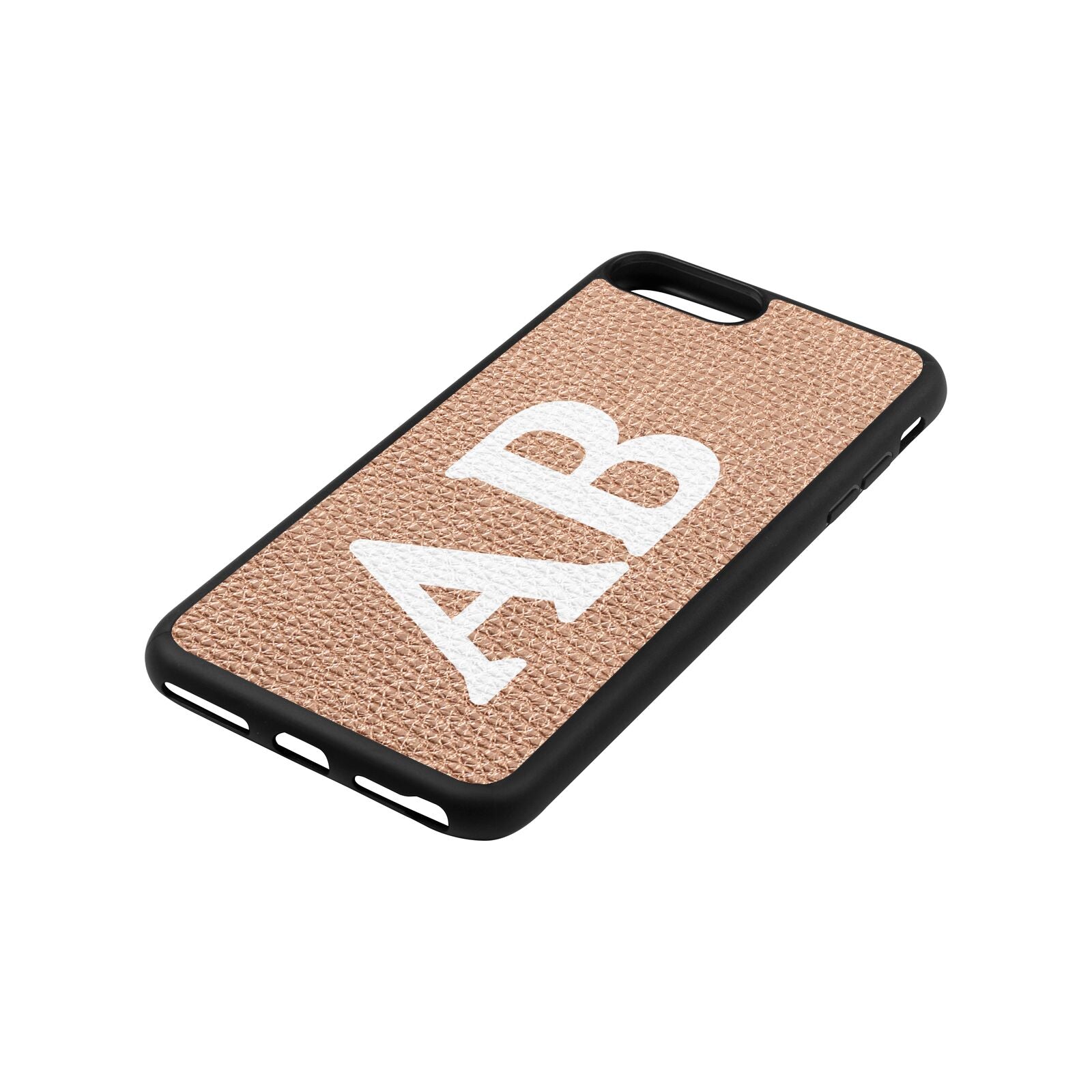 Serif Initials Rose Gold Pebble Leather iPhone 8 Plus Case Side Angle