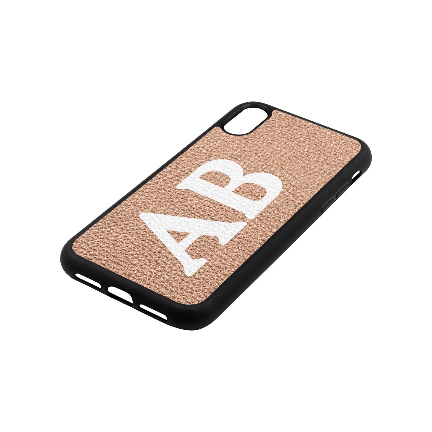 Serif Initials Rose Gold Pebble Leather iPhone Xr Case Side Angle