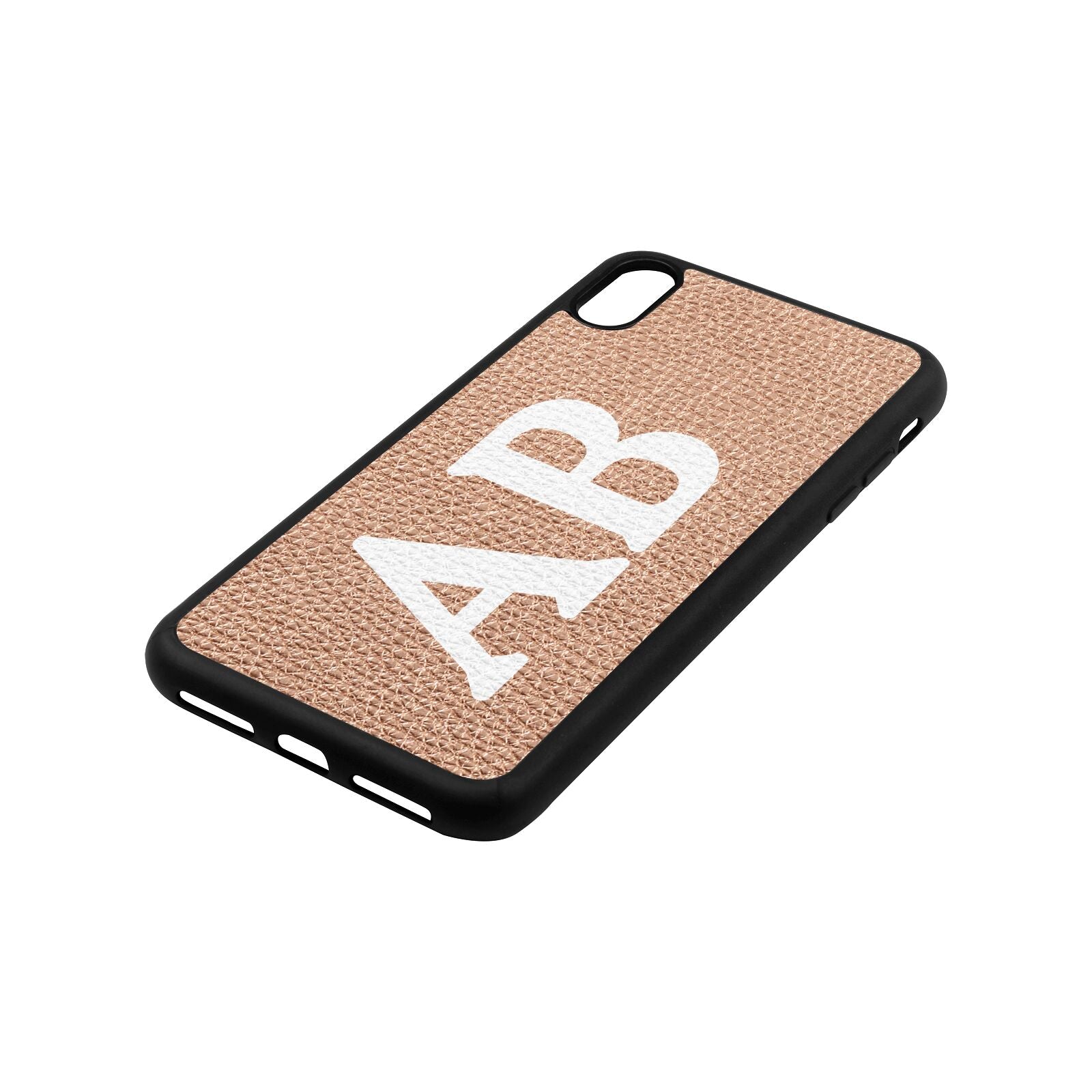 Serif Initials Rose Gold Pebble Leather iPhone Xs Max Case Side Angle