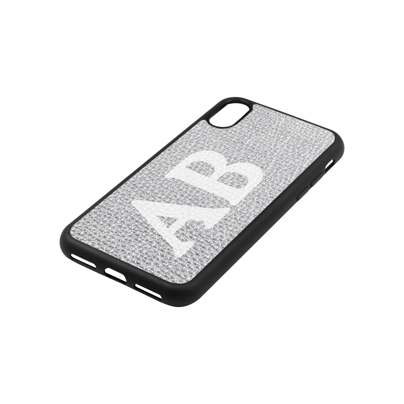 Serif Initials Silver Gold Pebble Leather iPhone Xs Case Side Angle