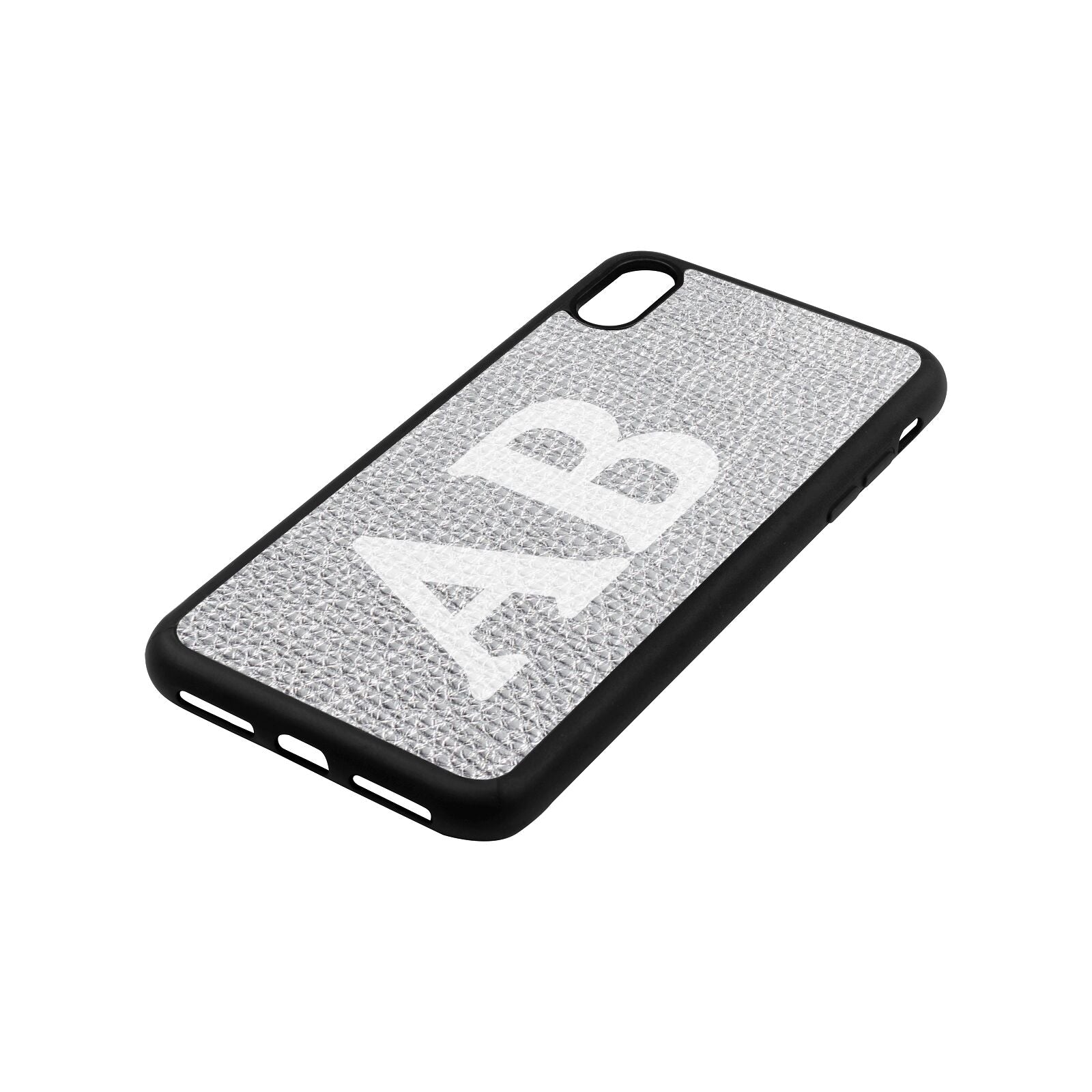 Serif Initials Silver Gold Pebble Leather iPhone Xs Max Case Side Angle