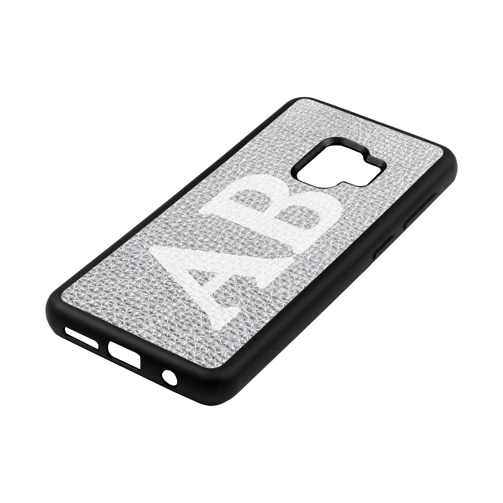 Serif Initials Silver Pebble Leather Samsung S9 Case Side Angle