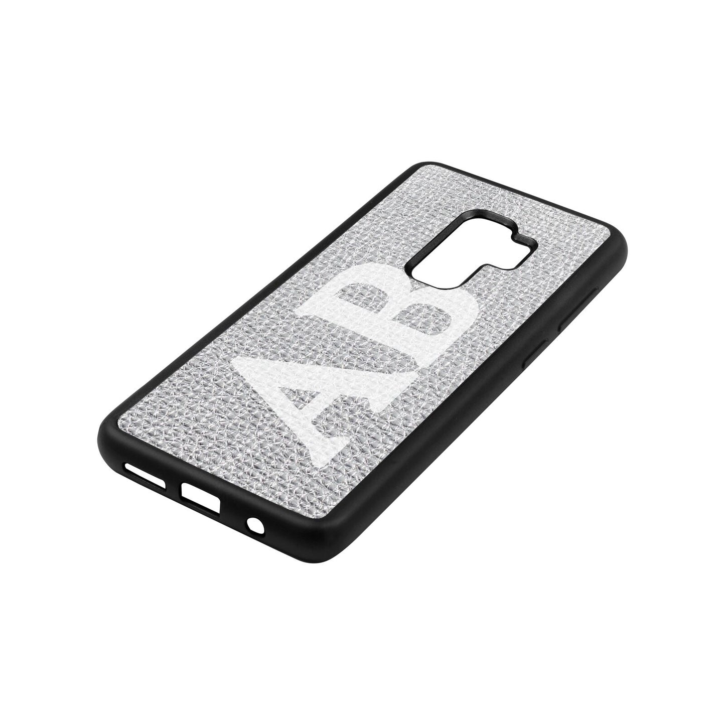 Serif Initials Silver Pebble Leather Samsung S9 Plus Case Side Angle