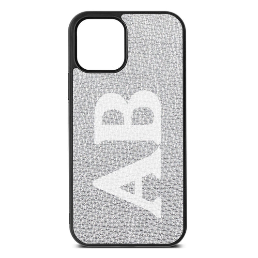 Serif Initials Silver Pebble Leather iPhone 12 Case