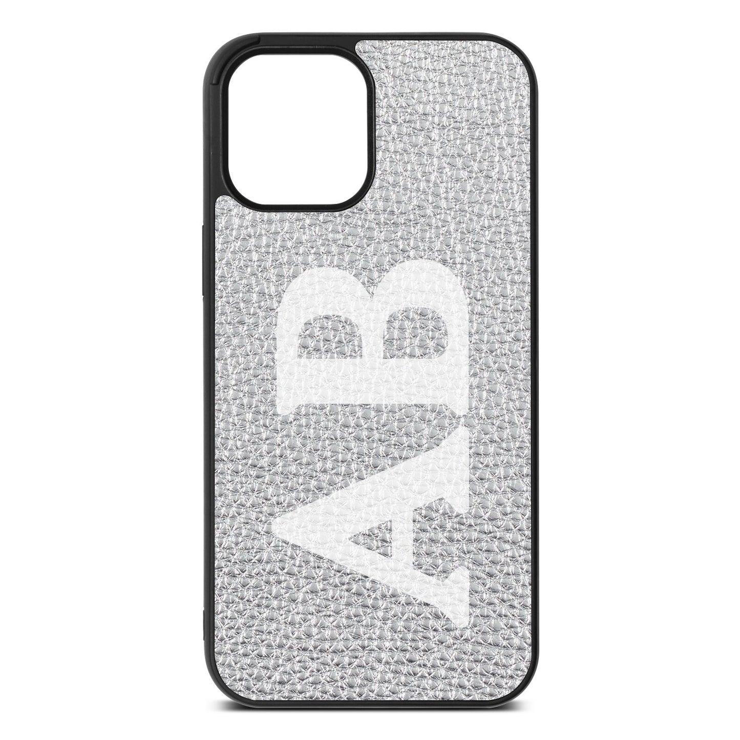 Serif Initials Silver Pebble Leather iPhone 12 Pro Max Case