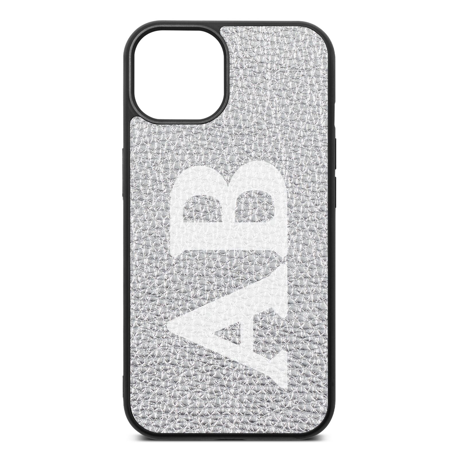 Serif Initials Silver Pebble Leather iPhone 13 Case